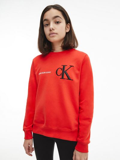 Calvin Klein Ruhák HU647638 | Calvin Klein Organic Cotton Logo Lány Pulóver Piros